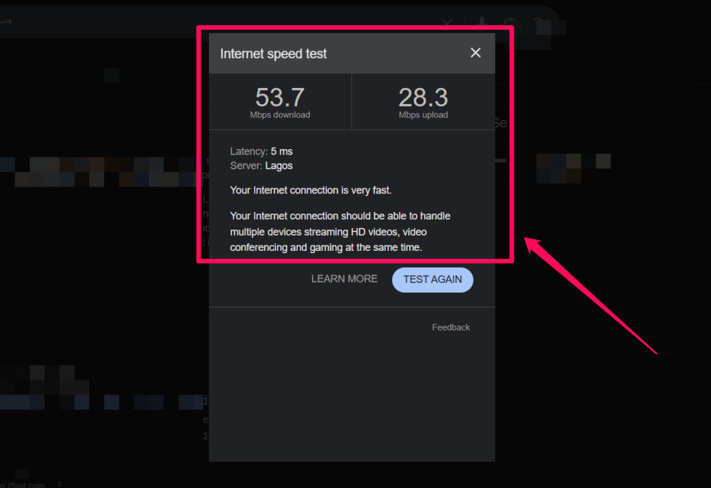 MTN FibreX speed test in Surulere Lagos