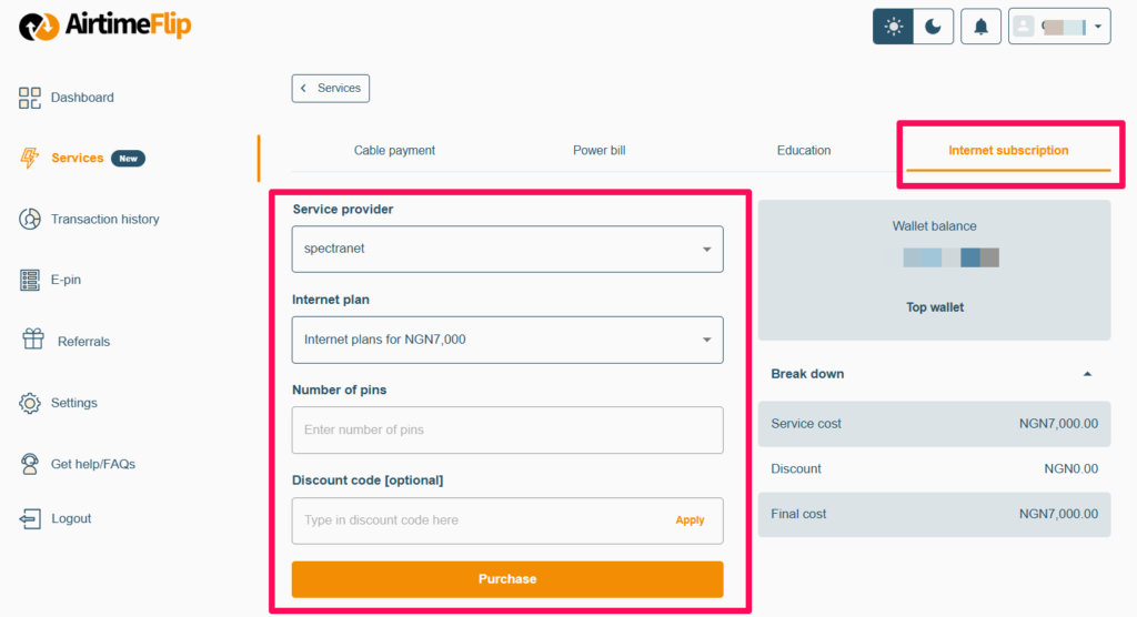spectranet data on airtimeflip